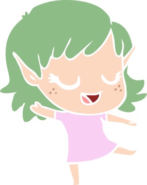 Bir insan tarafından çizilmiş mutlu düz renkli çizgi film elf kızı