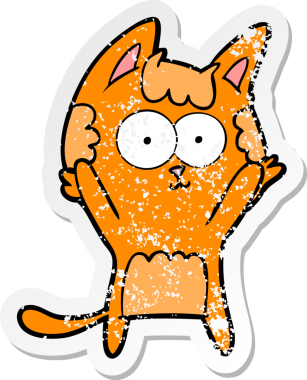 Bir insan tarafından çizilmiş mutlu çizgi film kedisinin sıkıntılı çıkartması.