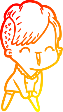 Bir insan tarafından çizilen mutlu bir hipster kızın çizgi çizimi.