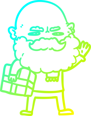 Soğuk gradyan çizgisi, sakallı bir adamın bir insan tarafından çizilmiş xmas hediyesiyle kaşlarını çatması.