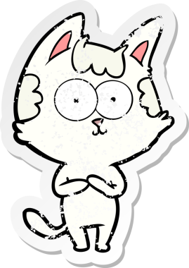 Bir insan tarafından çizilmiş mutlu çizgi film kedisinin sıkıntılı çıkartması.