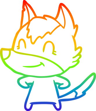 Gökkuşağı gradyan çizgisi. Bir insan tarafından çizilmiş dost bir kurt çizgi filmi.