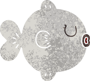 Bir insan tarafından çizilmiş tuhaf resimli karikatür balığı.