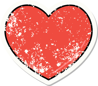 Bir insan tarafından çizilmiş, geleneksel bir kalp stili olan, sıkıntılı etiket dövmesi.