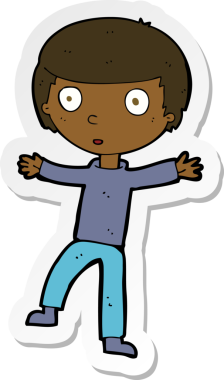 Çizgi film çıkartması bir insan tarafından çizilmiş ürkmüş bir çocuk.