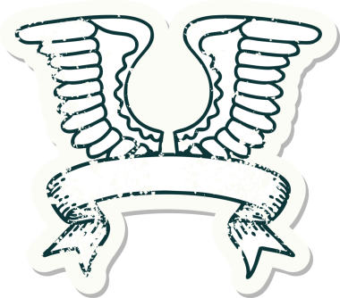 Bir insan tarafından çizilmiş bir kanadın bayrağıyla eski bir etiket