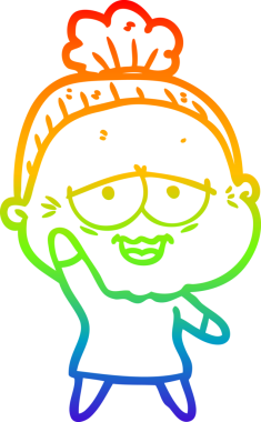 Gökkuşağı gradyan çizgi çizimi Bir insan tarafından çizilmiş mutlu yaşlı kadın