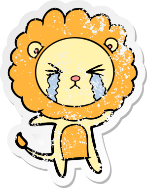 Bir insan tarafından çizilmiş ağlayan bir aslanın dertli çıkartması.