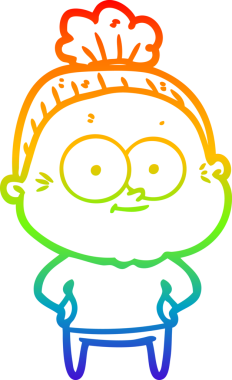 Gökkuşağı gradyan çizgi çizimi Bir insan tarafından çizilmiş mutlu yaşlı kadın