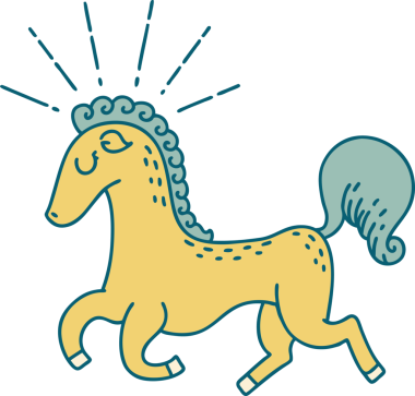 Bir insan tarafından çizilmiş geleneksel dövme stili hoplayıp zıplayan bir aygır.