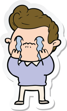 Bir insan tarafından çizilmiş, ağlayan bir çizgi film karakterinin çıkartması.