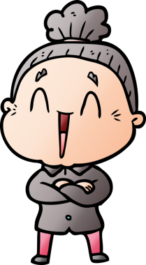 Bir insan tarafından çizilmiş mutlu yaşlı kadın çizgi filmi.