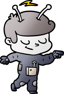 Bir insan tarafından çizilmiş dost canlısı çizgi film uzay adamı.