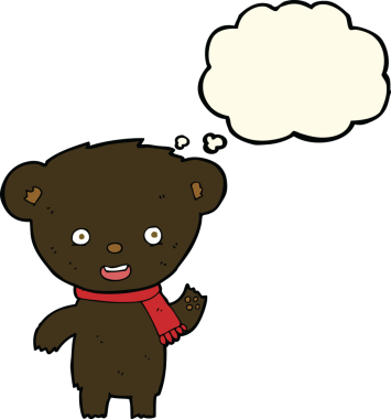 Bir insan tarafından çizilmiş düşünce baloncuğu olan sevimli siyah ayı.