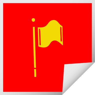 Bir insan tarafından çizilmiş kırmızı bayrağın kare soyma etiketi.