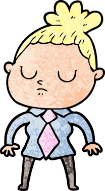 Bir insan tarafından çizilmiş sakin bir kadın çizgi filmi.