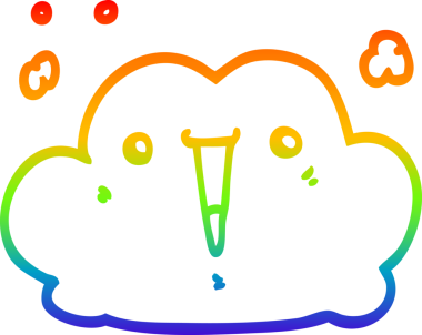 Gökkuşağı gradyan çizgisi bir insan tarafından çizilmiş şirin bir karikatür bulutu