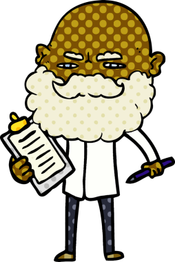 Bir insan tarafından çizilmiş sakallı bir çizgi film adamı.