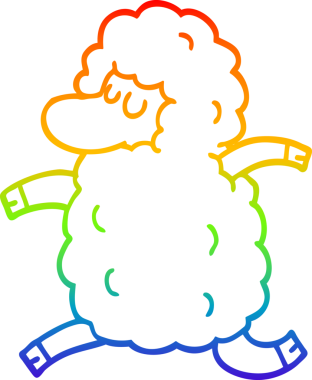 Gökkuşağı gradyan çizgi çizimi bir insan tarafından çizilen koyun çizgi filmi