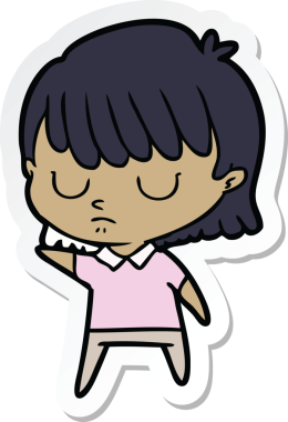 Bir insan tarafından çizilmiş bir karikatür kadının çıkartması.