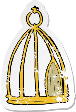 Bir insan tarafından çizilmiş karikatür kuş kafesinin gerilimli yapıştırması.