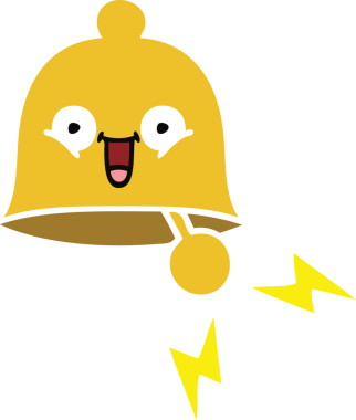 Bir insan tarafından çizilmiş çalan çanın düz renkli retro karikatürü