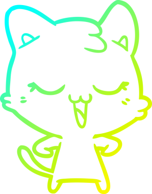 Bir insan tarafından çizilmiş mutlu çizgi film kedisinin soğuk gradyan çizgisi.