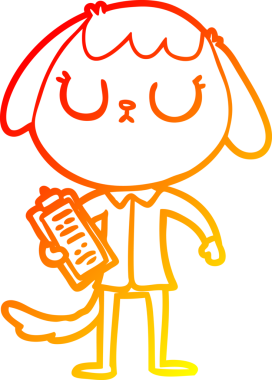 Bir insan tarafından çizilmiş ofis gömleği giyen sevimli bir köpeğin sıcak çizgi çizimi.