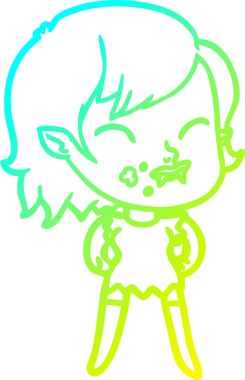 Bir insan tarafından çizilmiş yanağında kan olan vampir bir kızın çizdiği soğuk çizgi.