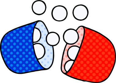 Bir insan tarafından çizilmiş açık ilaç tabletinin çizgi film çizimi