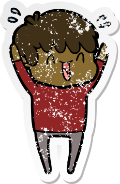 Bir insan tarafından çizilmiş gülen bir çizgi film karakterinin sıkıntılı çıkartması.