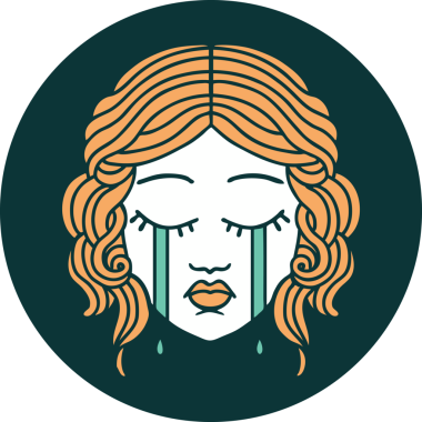 İkonik dövme stili. Bir insan tarafından çizilmiş ağlayan kadın yüzü.