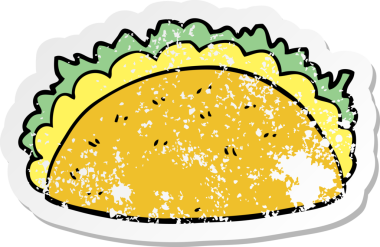 Bir insan tarafından çizilmiş taco çizgi filminin sıkıntılı çıkartması.