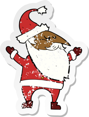 Bir insanın çizdiği Noel Baba çizgi filminin gerilimli retro çıkartması.