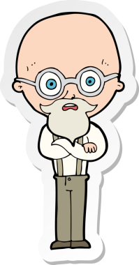 Çizgi film çıkartması. Bir insan tarafından çizilmiş yaşlı bir adam.