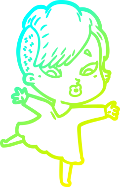 Bir çizgi film karakteri, bir insan tarafından çizilmiş siyah elbiseli bir kızı şaşırttı.