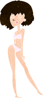 Bir insan tarafından çizilmiş bikinili bir kadın.