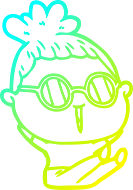 Bir insan tarafından çizilmiş gözlüklü bir karikatür kadın çizimi.