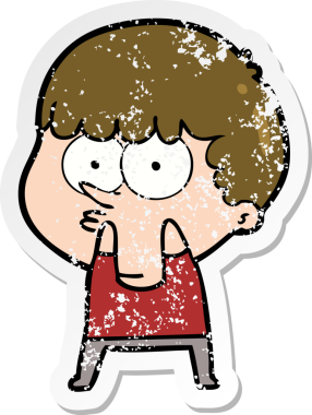 Bir insan tarafından çizilmiş, sıkıntılı bir çizgi film çıkartması.