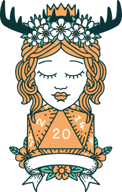 Retro Dövme Tarzı İnsan Druid Bir insan tarafından çizilmiş doğal 20 rulo ile