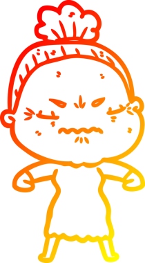 Bir insan tarafından çizilmiş, karikatür çizen yaşlı bir kadın.