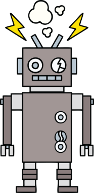 Bir insan tarafından çizilmiş arızalı bir robot çizimi.