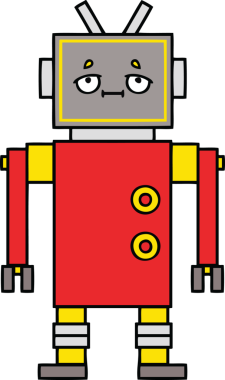 Bir insan tarafından çizilmiş sevimli bir robot karikatürü.