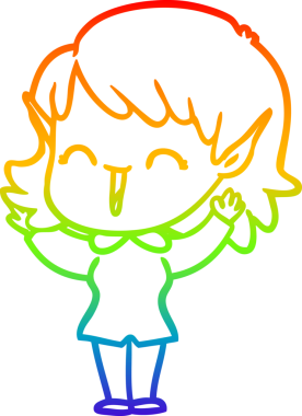 Gökkuşağı gradyan çizgi çizimi bir insan tarafından çizilmiş bir elf kızı