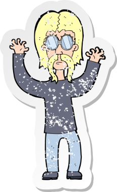 Bir insan tarafından çekilen kollarını sallayan hippi bir çizgi filmin gerilimli yapıştırması.