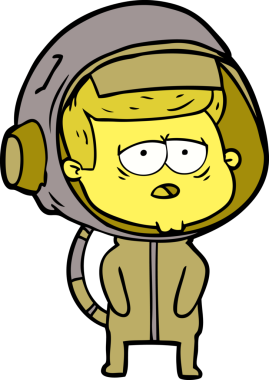 Bir insan tarafından çizilmiş yorgun astronot çizgi filmi.