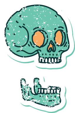 Bir insan tarafından çizilmiş bir kafatasının sembolik dövmeli görüntüsü.