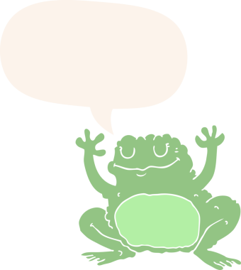 bir insan tarafından çizilmiş, konuşma baloncuklu bir kurbağa.