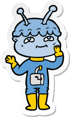 Bir insan tarafından çizilmiş, şaşırmış bir uzay adamının çıkartması.