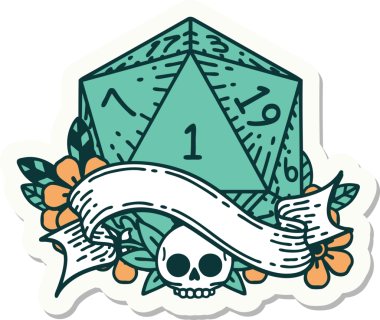 Bir insan tarafından çizilmiş doğal bir d20 zar etiketi.